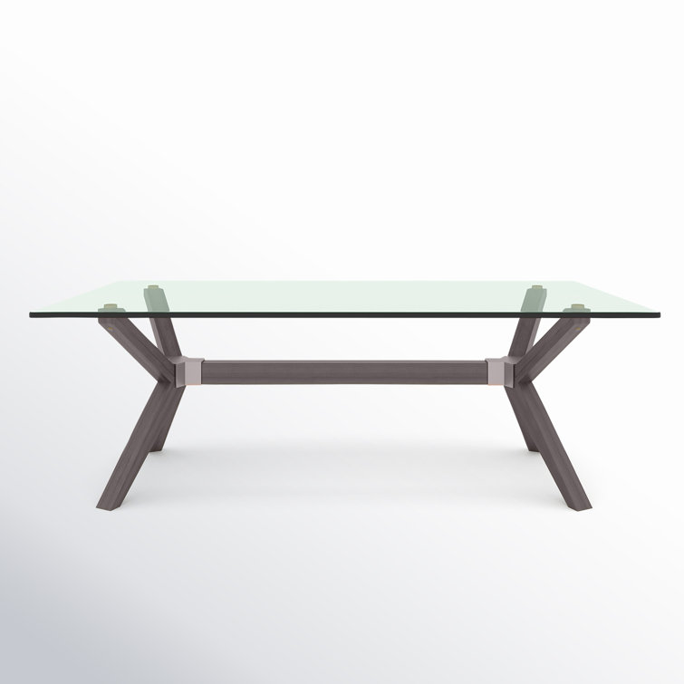 Gray X-Leg Rectangular Tempered Glass Coffee Table
