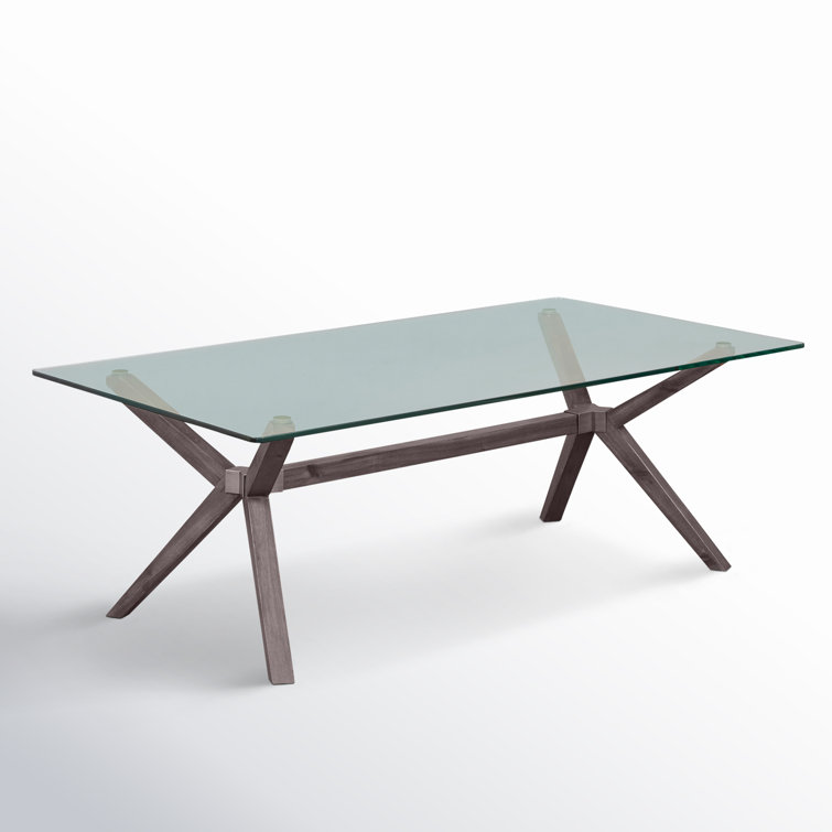 Gray X-Leg Rectangular Tempered Glass Coffee Table