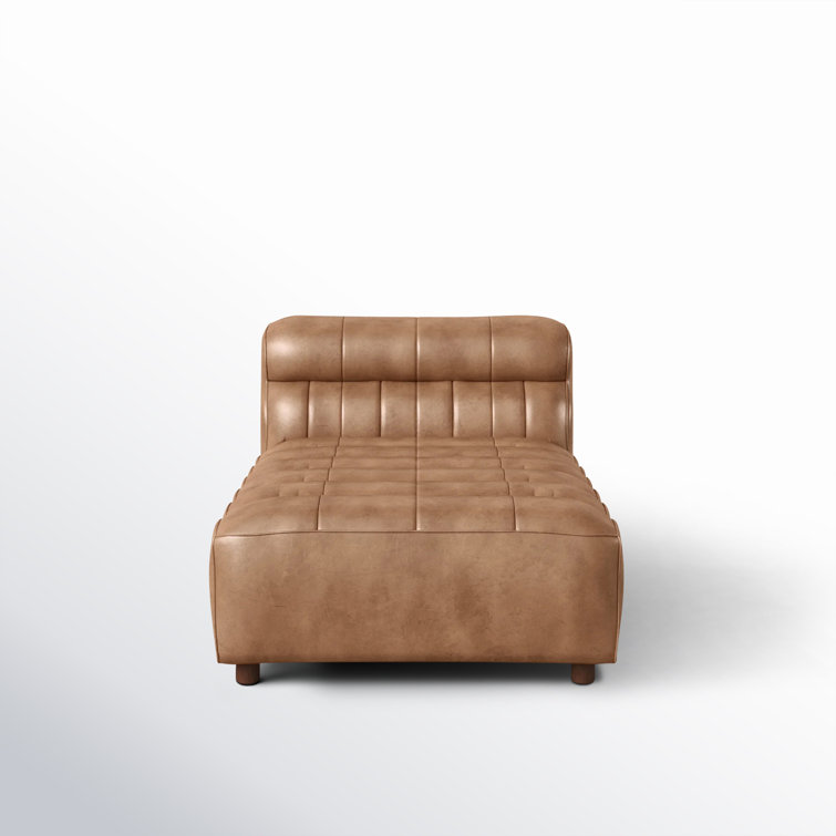 Ramsay Contemporary Tan Leather & Wood Stationary Chaise