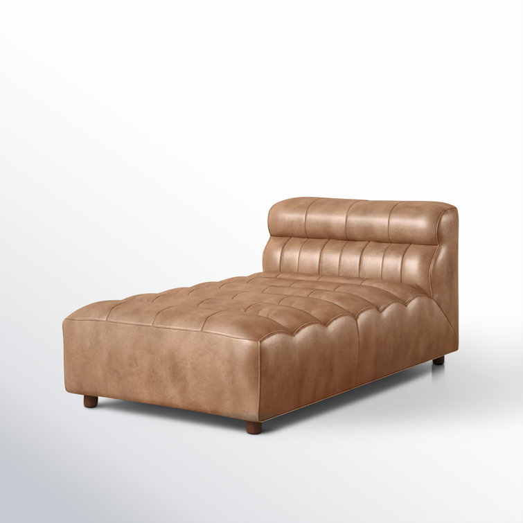 Ramsay Contemporary Tan Leather & Wood Stationary Chaise
