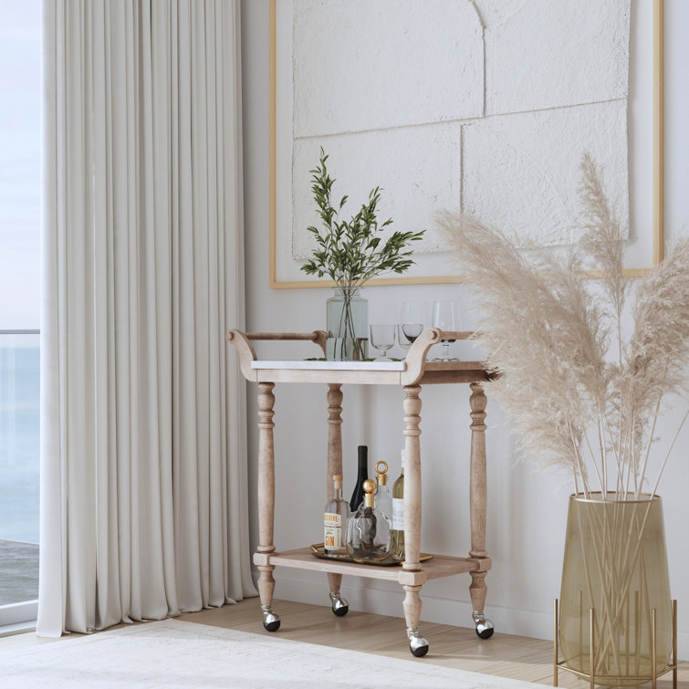 Sandalwood Beige Marble Top Bar Cart with Storage