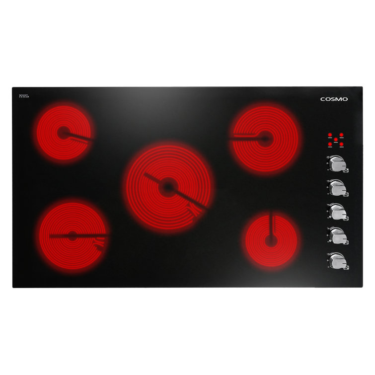 36" Black Ceramic Glass Electric Cooktop with 5 Burners