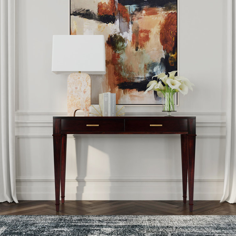 Kai 45" Dark Brown Burl Wood Console Table with Storage