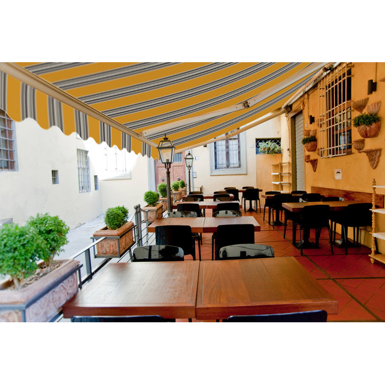 Sunny Yellow Striped Electric Retractable Patio Awning, 10 ft x 8 ft