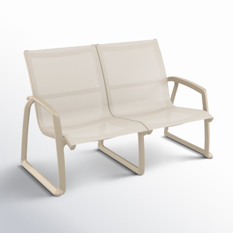 Taupe Plastic Outdoor Loveseat with Armrests