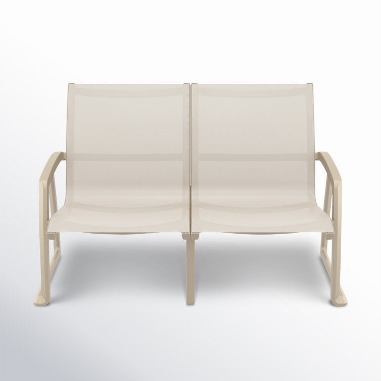 Taupe Plastic Outdoor Loveseat with Armrests