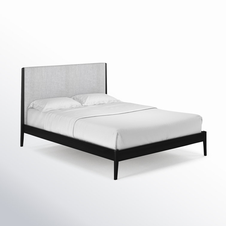 Black Queen Upholstered Wood Frame Bed with Gray Headboard