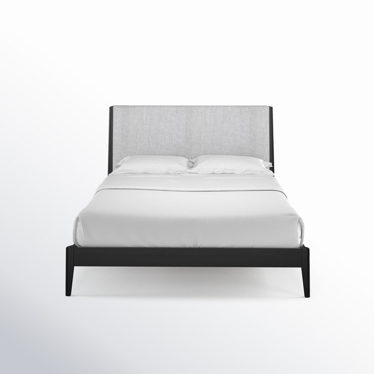 Black Queen Upholstered Wood Frame Bed with Gray Headboard