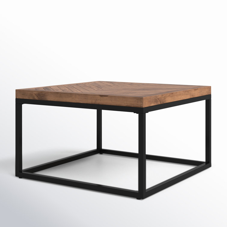 Chevron Reclaimed Wood 30" Square Coffee Table with Iron Base