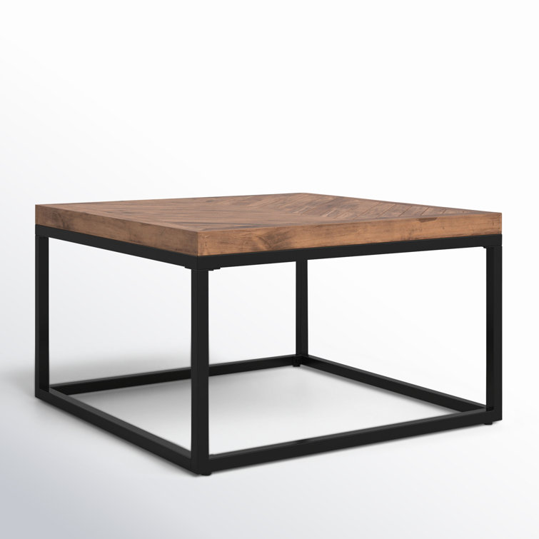 Chevron Reclaimed Wood 30" Square Coffee Table with Iron Base