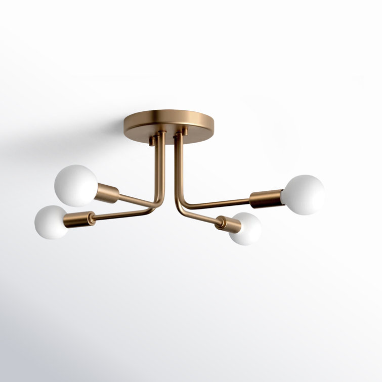 Satin Brass 4-Light Glass Globe Sputnik Flush Mount