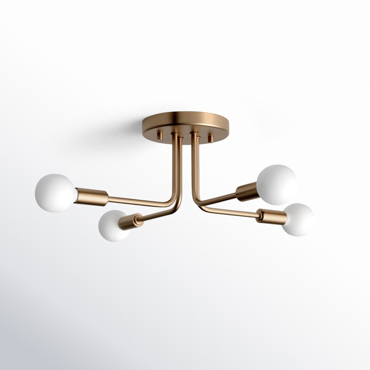 Satin Brass 4-Light Glass Globe Sputnik Flush Mount