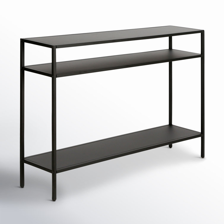 Blackened Bronze Steel Console Table with Shelves