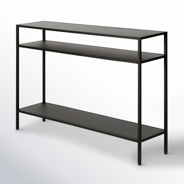 Blackened Bronze Steel Console Table with Shelves