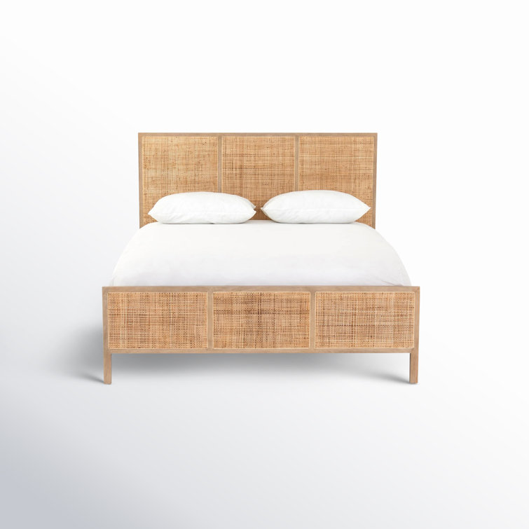 King-Sized Contemporary Brown Mango Wood & Cane Panel Bed