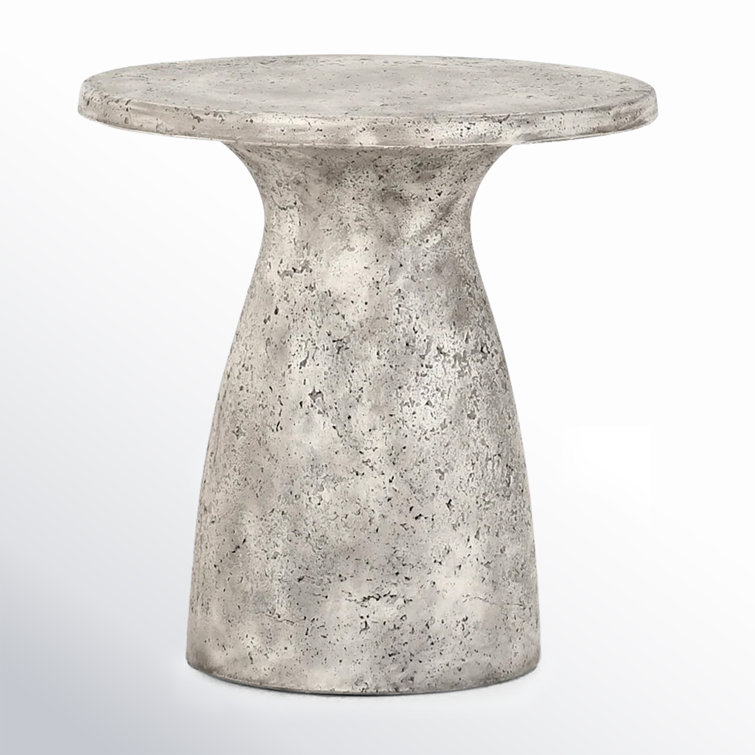 Gray Concrete Round Pedestal Outdoor Side Table