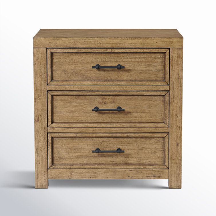 Toasted Almond Rustic Wood 3-Drawer Nightstand