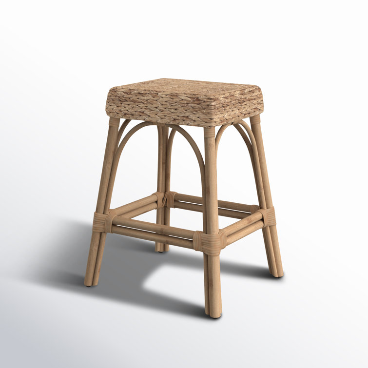 Golden Brown Backless Wicker Rattan Counter Stool