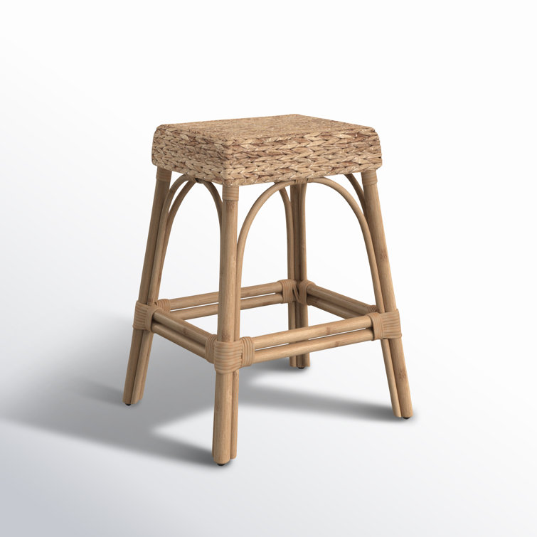 Golden Brown Backless Wicker Rattan Counter Stool