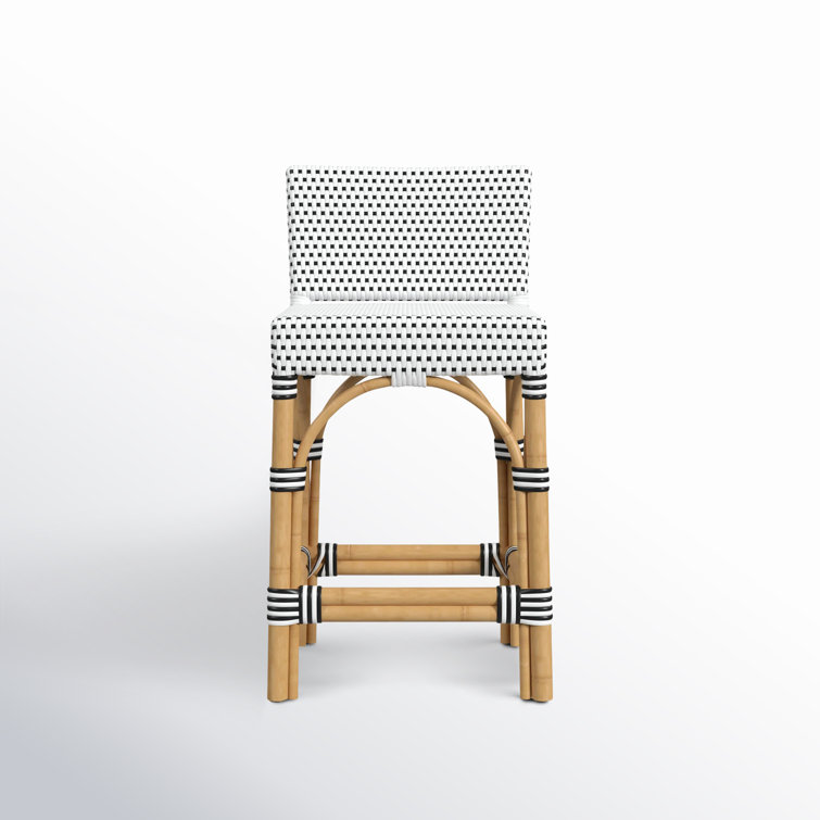 Black and White Rattan Low Back Counter Stool, 32"