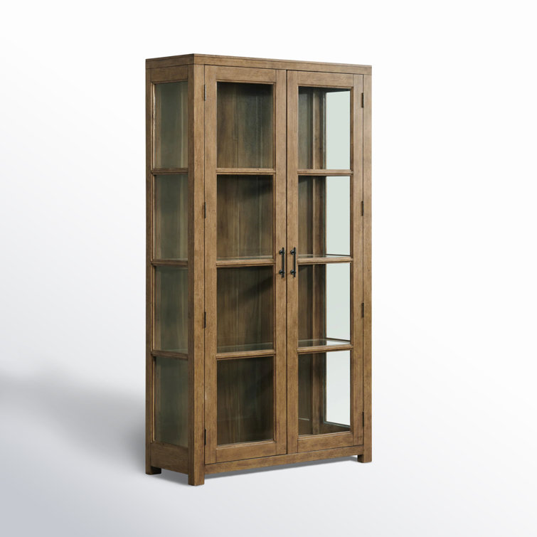 Oak and Glass Lighted China Cabinet with Adjustable Shelves