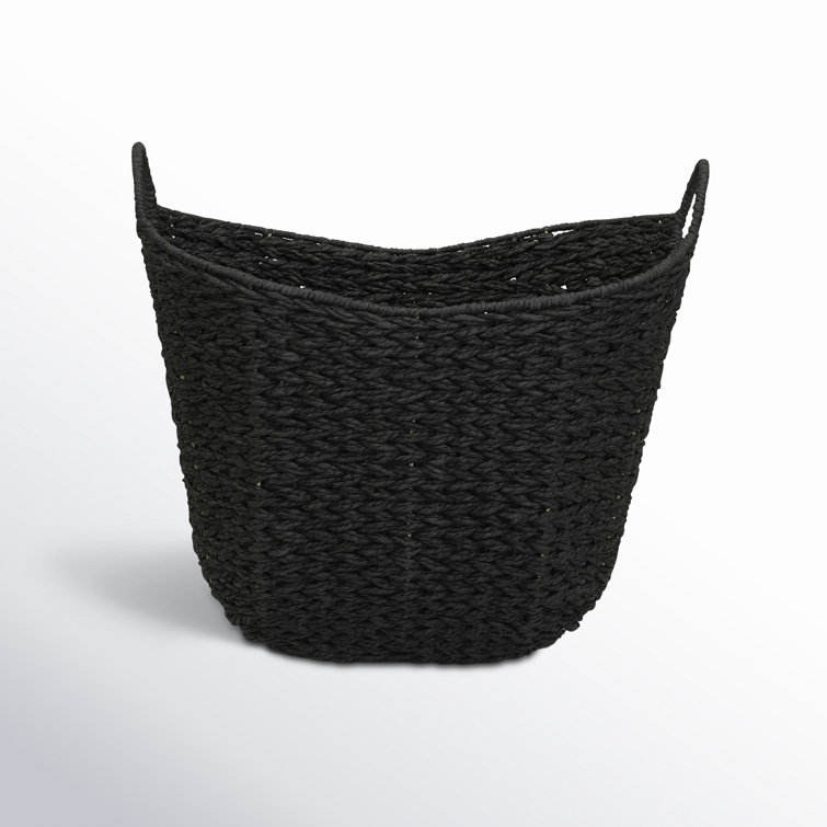 Black Woven Wicker Rectangular Storage Box with Handles