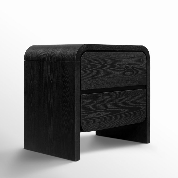 Elora Modern Farmhouse Jet Black Ash 2-Drawer Nightstand