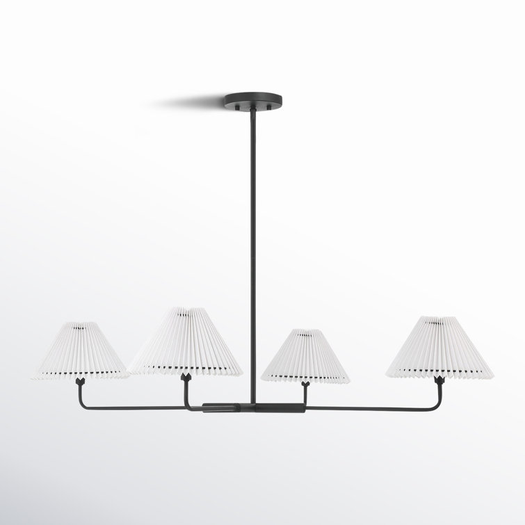 Matte Black 4-Light Metal Sputnik Chandelier with White Linen Shades
