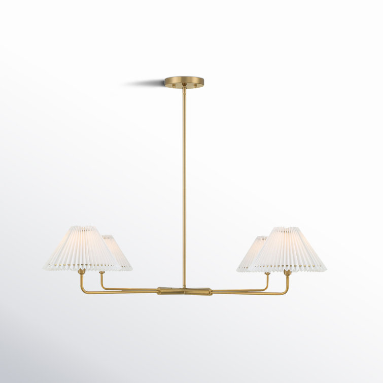 Natural Brass 4-Light Sputnik Chandelier with White Linen Shades