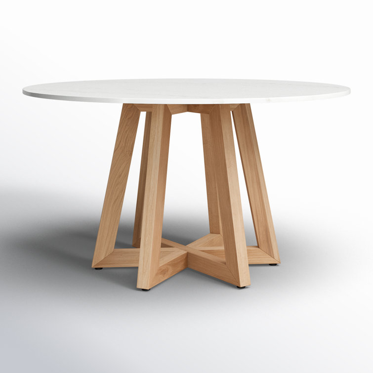 Oleta Round White Marble Dining Table with Oak Base