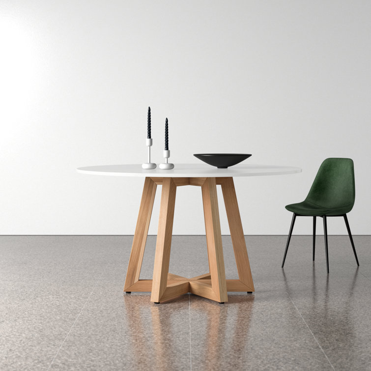 Oleta Round White Marble Dining Table with Oak Base