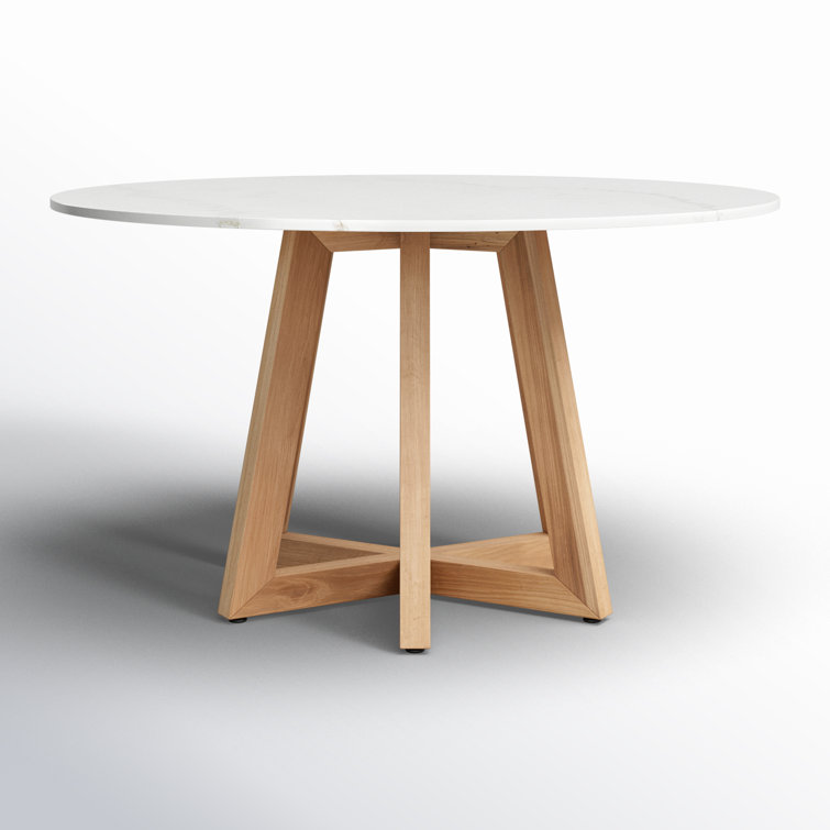 Oleta Round White Marble Dining Table with Oak Base