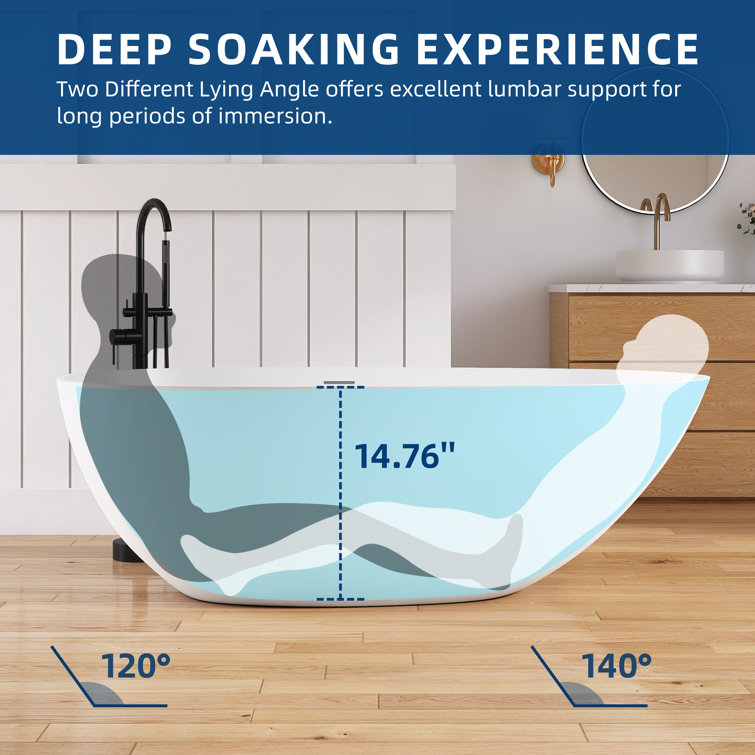 67'' White Solid Surface Freestanding Soaking Bathtub