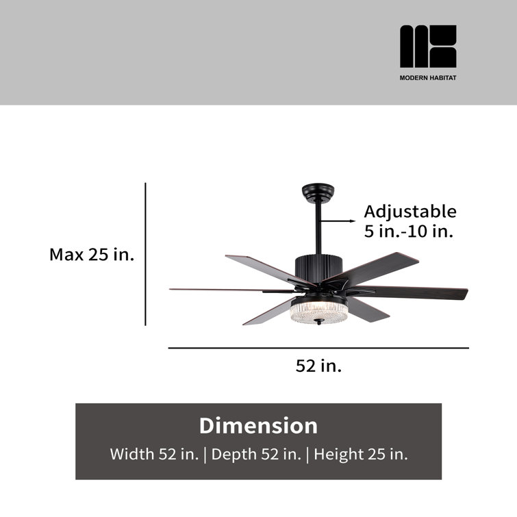 Matte Black 52'' Ceiling Fan with LED Light and Remote
