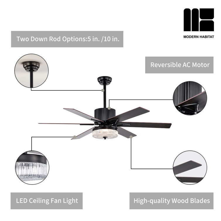 Matte Black 52'' Ceiling Fan with LED Light and Remote