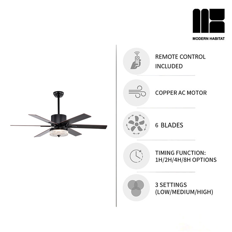 Matte Black 52'' Ceiling Fan with LED Light and Remote
