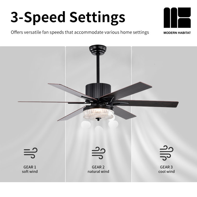Matte Black 52'' Ceiling Fan with LED Light and Remote
