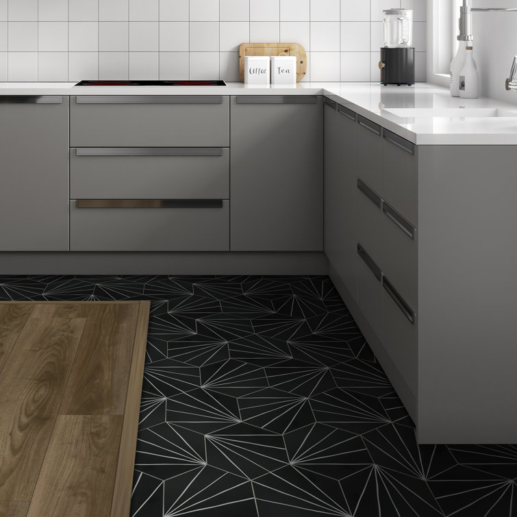 Black and White Hexagon Peel and Stick Vinyl Floor Tiles