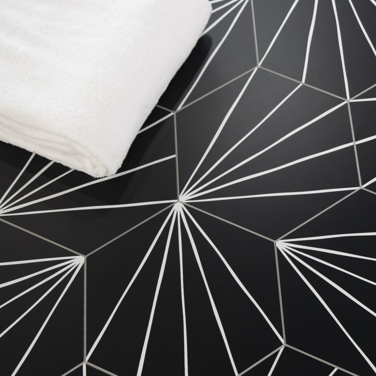 Black and White Hexagon Peel and Stick Vinyl Floor Tiles