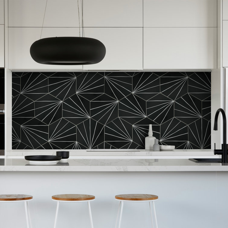 Black and White Hexagon Peel and Stick Vinyl Floor Tiles