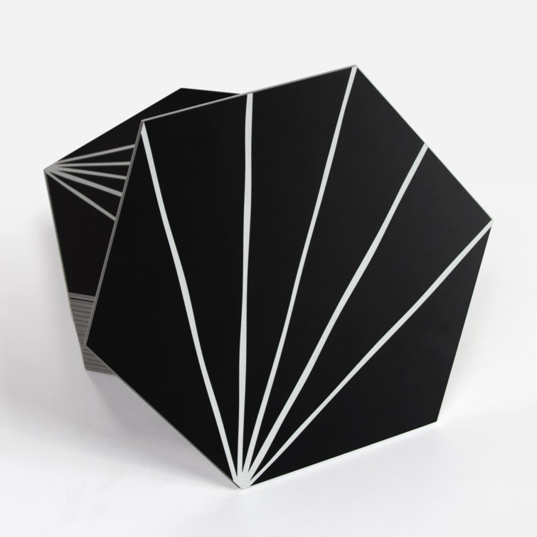 Black and White Hexagon Peel and Stick Vinyl Floor Tiles