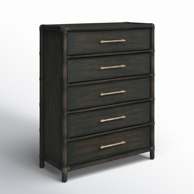 Dark Wood and Black Sand 5-Drawer Dresser with Soft Close