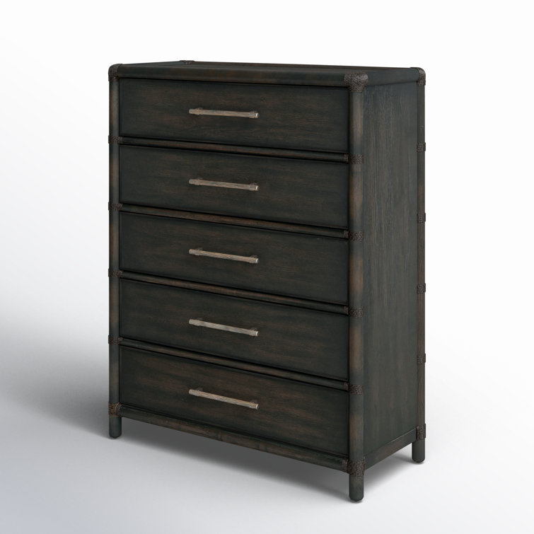 Dark Wood and Black Sand 5-Drawer Dresser with Soft Close