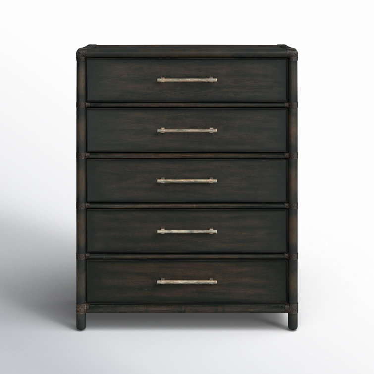 Dark Wood and Black Sand 5-Drawer Dresser with Soft Close
