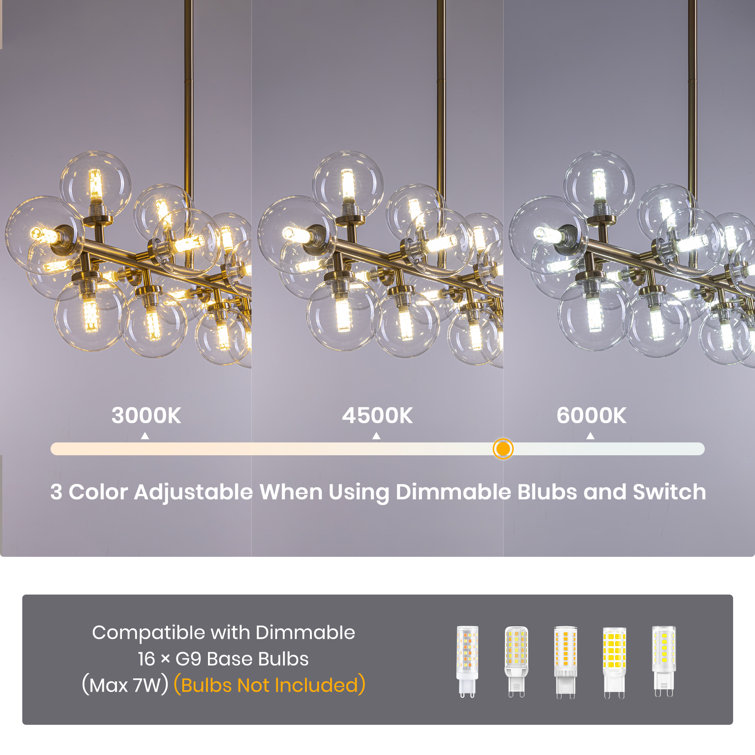 Gold and Clear Glass 16-Light Sputnik Chandelier