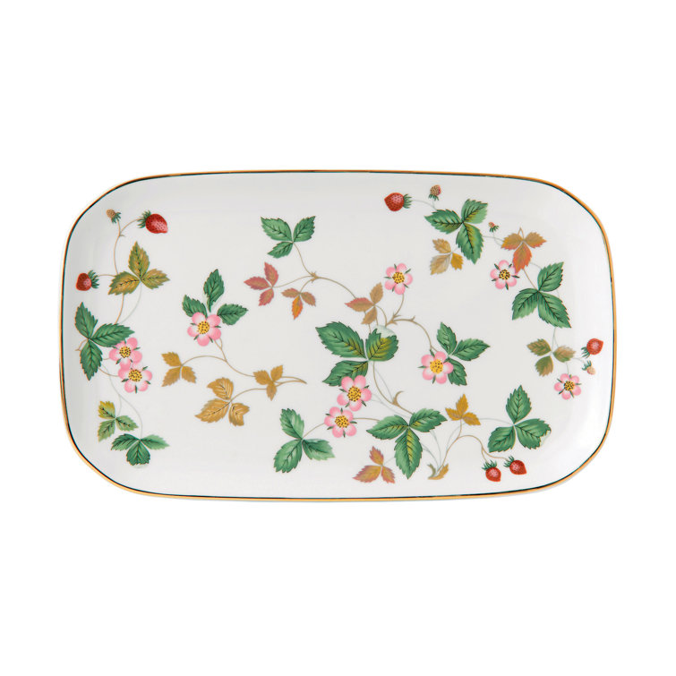 Wild Strawberry Floral Bone China Serving Tray with Gold Trim