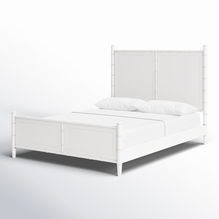 White Queen Upholstered Wood Frame Bed with Headboard and Drawer
