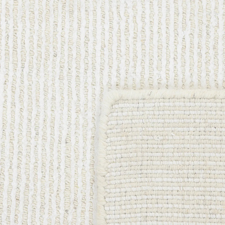 Elegant Ivory Stripe Handmade Wool & Viscose 9' x 12' Area Rug