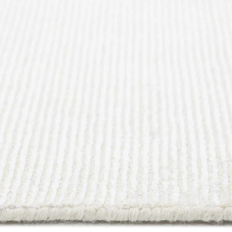 Elegant Ivory Stripe Handmade Wool & Viscose 9' x 12' Area Rug