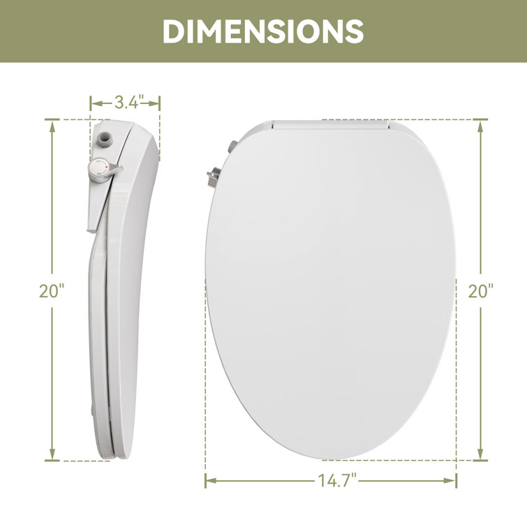 White Porcelain Elongated Dual Flush ADA Toilet with Bidet Seat